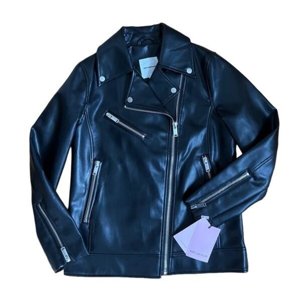 Anthropologie Avec Les Filles Relaxed Faux Leather Moto Jacket Size S NWT - Picture 12 of 16